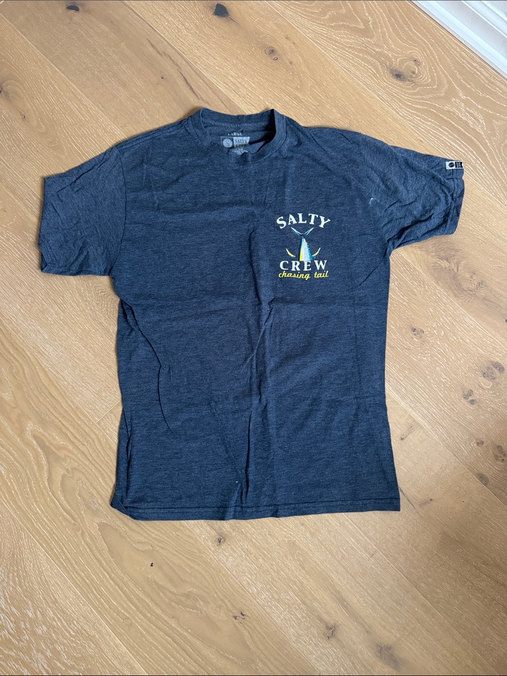 Salty Crew Navy Tee with Yellow & Green Sailfish Graphic